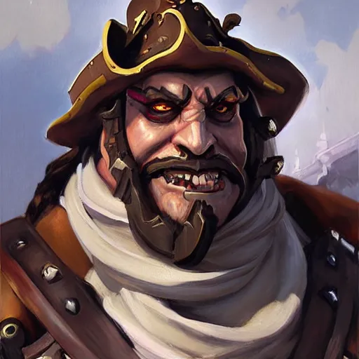 Image similar to greg manchess portrait painting of partially armored undead pirate captain lechuck as overwatch character, medium shot, asymmetrical, profile picture, organic painting, sunny day, matte painting, bold shapes, hard edges, street art, trending on artstation, by huang guangjian, gil elvgren, ruan jia, greg rutkowski, gaston bussiere