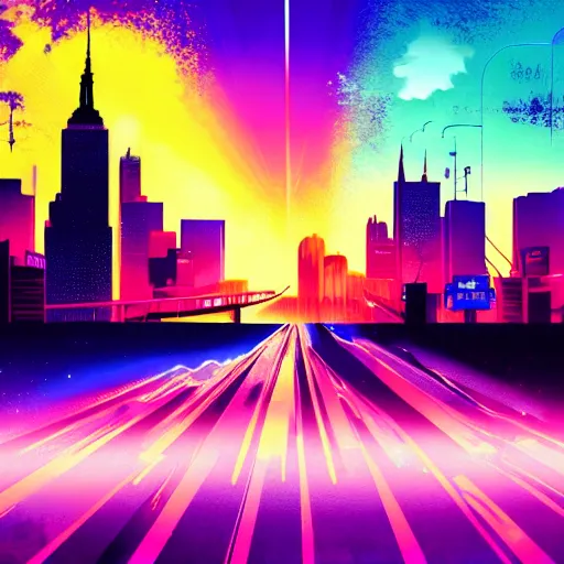 Image similar to new york, epic retrowave art, trending on art station