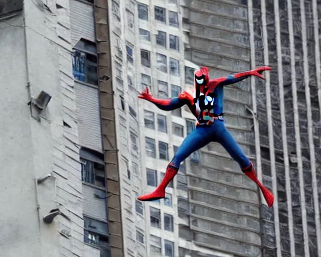 Image similar to photograph of spider - man on a building movie set