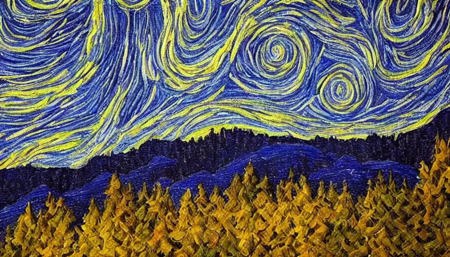 Image similar to Painting of a great forest in style of starry night