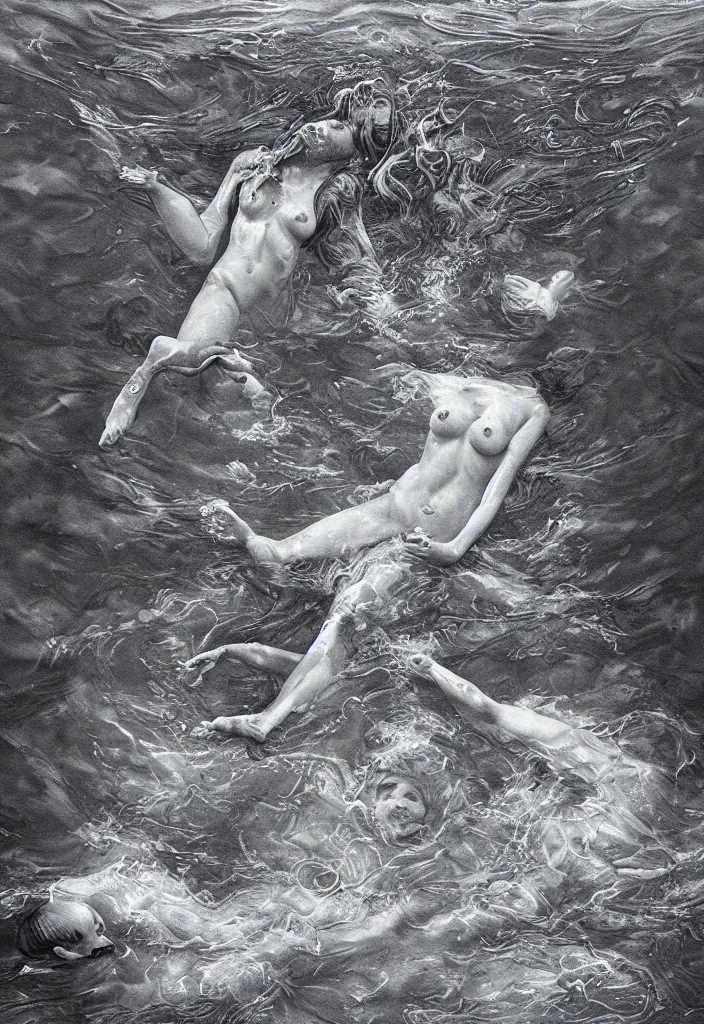 Image similar to highly detailed surrealist art about drowning slowly