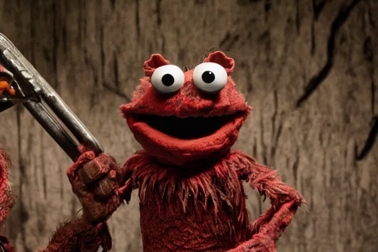 Image similar to High definition scene from Evil Dead Muppets starring Bruce Campbell as Ash