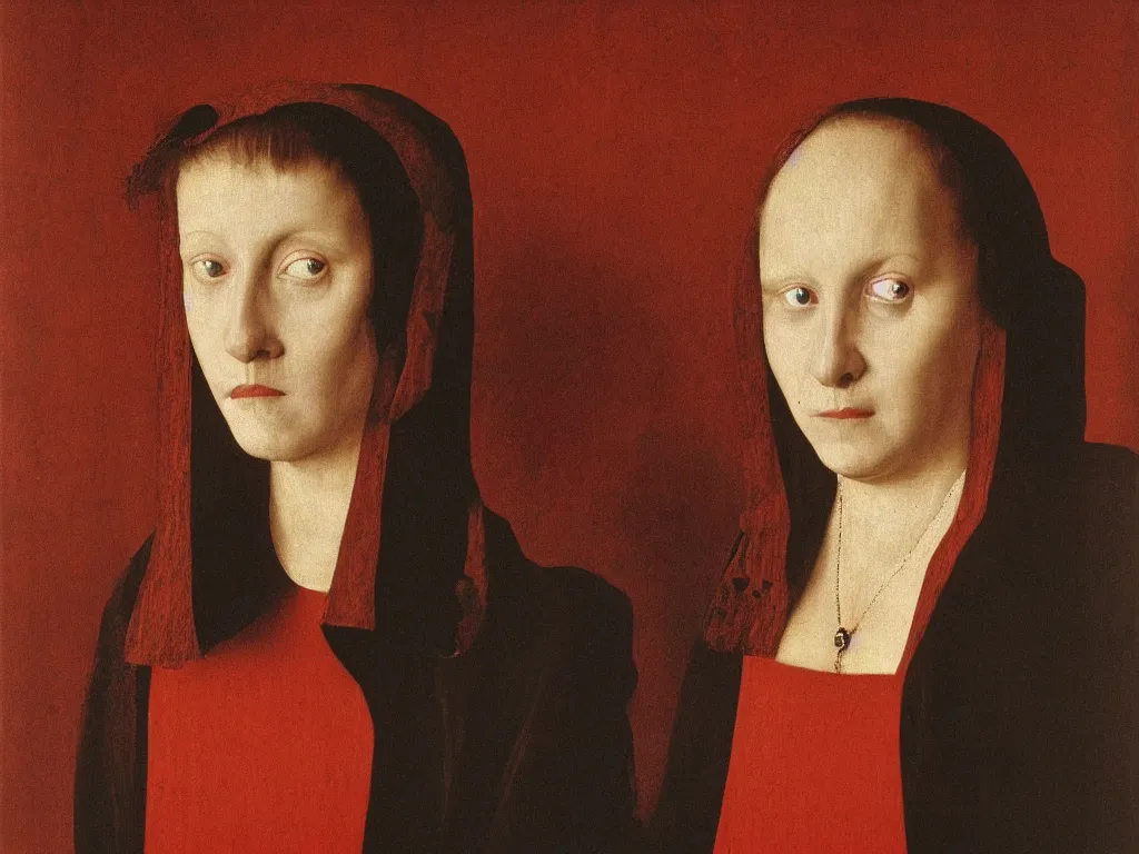 Image similar to portrait of woman of the Red Light district. Painting by Jan van Eyck, August Sander.