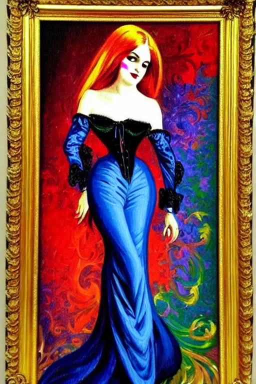 Image similar to impressionist brushstrokes!!!! lisa frank and bosch victorian loose genre loose painting full length portrait painting of a victorian vampire