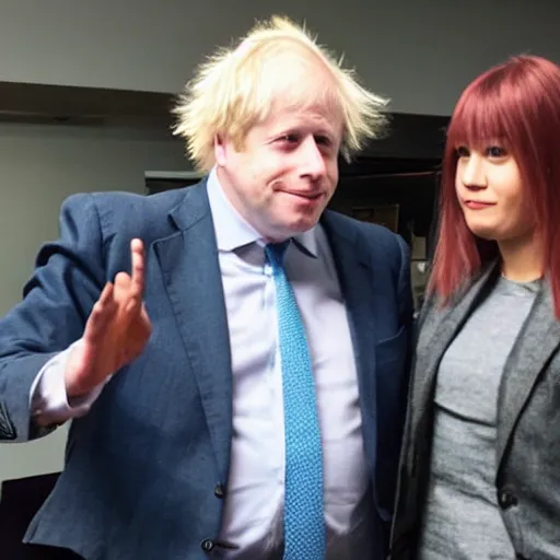 Prompt: venti from genshin impact holding hands with boris johnson