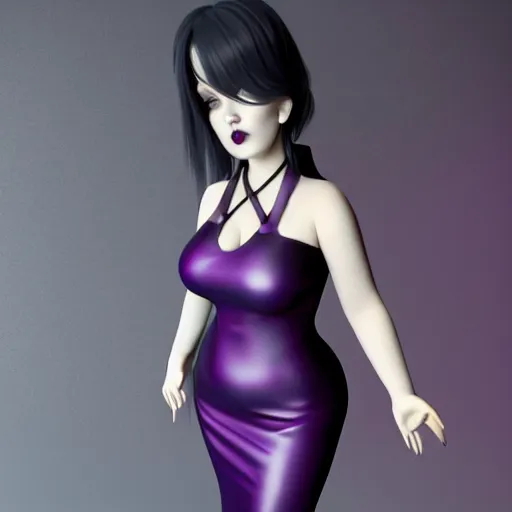 Image similar to a curvy feminine pale goth cutie in an elaborate purple-darkgrey latex-leather pleated tube dress, with a thin waist, cgsociety, photorealistic, sublime-comfy-elegant ambience, 16k, smooth, sharp focus, trending on ArtStation, volumetric lighting, fully clothed, worksafe