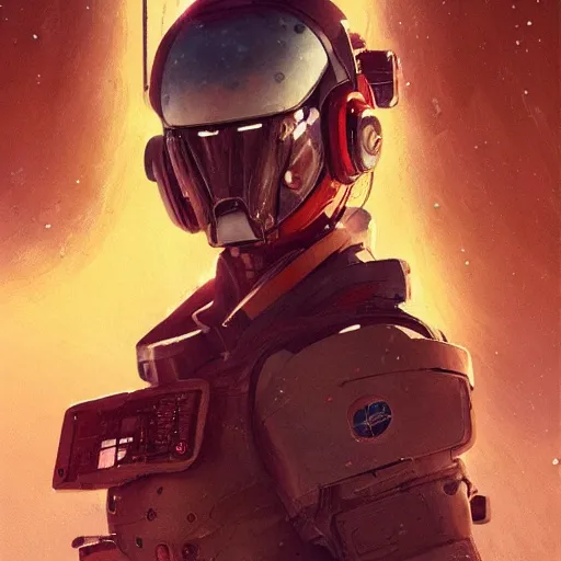 Image similar to a beautiful portrait of a space bounty hunter by katsuhiro otomo and greg rutkowski trending on artstation