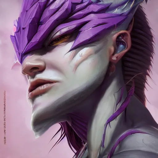 Prompt: berserker dragon girl portrait, medium shot, asymmetrical, profile picture, organic painting, sunny day, matte painting, purple flesh skin, forehead horn, bold shapes, hard edges, street art, trending on artstation, by huang guangjian and gil elvgren and sachin teng