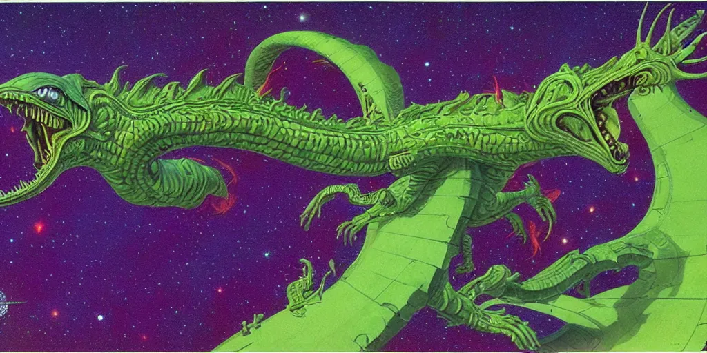 Image similar to alien space dragon by Roger Dean art