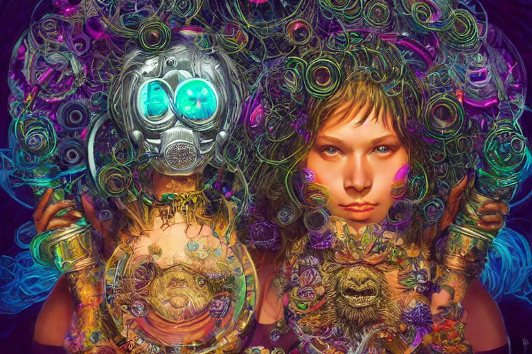 Image similar to raver by artgerm, steve argyle, ernst haeckel, david a. hardy, oyama kojima, phil koch, annie leibovitz, benoit mandelbrot, dan mumford, bruce pennington, mimmo rotella