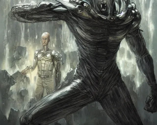 Image similar to one punch man by h. r. giger and greg rutkowski - elden ring