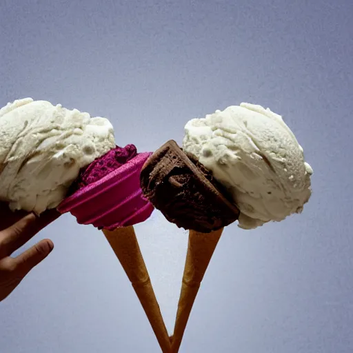 Image similar to photograph of two ice cream cones fighting to the death