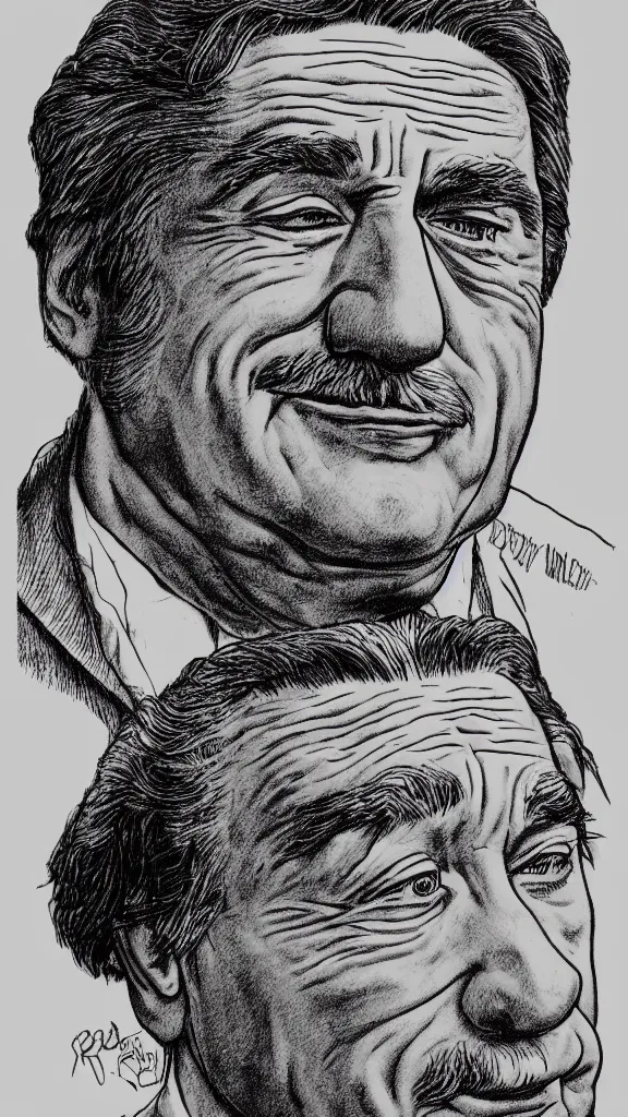 Image similar to a portrait of Robert Deniro drawn by Robert Crumb