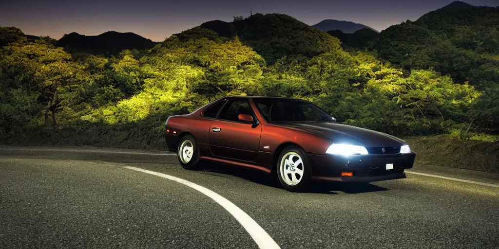 Image similar to Beautiful Photograph of a Nissan Silvia on a road in Japanese countryside, Night