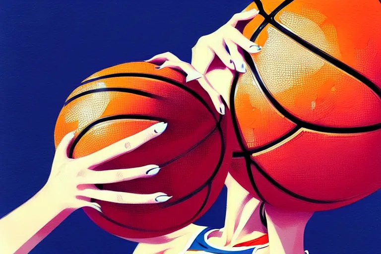 Image similar to a ultradetailed beautiful panting of a woman dribbling a basketball, by conrad roset, greg rutkowski and makoto shinkai, trending on artstation