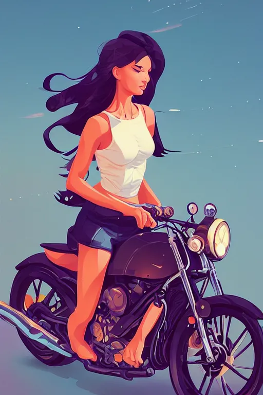 Image similar to a girl on a motorcycle, centered, solid bacgkround, median photoshop filter cutout vector behance, hd by artgerm, jesper ejsing, by rhads, makoto shinkai and lois van baarle, ilya kuvshinov, rossdraws, illustration, art by ilya kuvshinov and gustav klimt