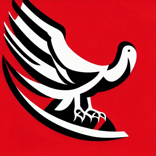 Image similar to geometric white eagle, flying above an open black book, icon, red background, vector, simple logo, cgsociety, artstation