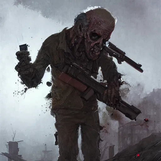 Image similar to zombie joe biden with a sniper rifle geog darrow greg rutkowski