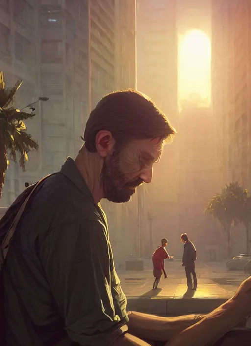 Prompt: highly detailed portrait a man getting vaccinated in gta v, stephen bliss, unreal engine, fantasy art by greg rutkowski, loish, rhads, ferdinand knab, makoto shinkai and lois van baarle, ilya kuvshinov, rossdraws, tom bagshaw, global illumination, radiant light, detailed and intricate environment