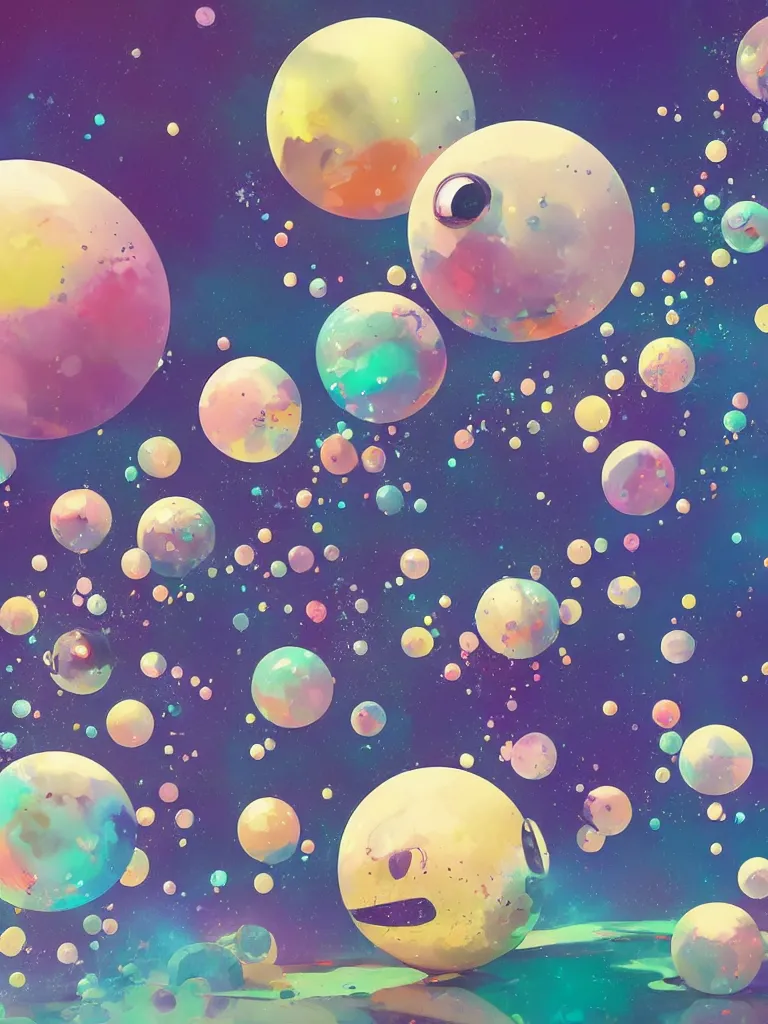 Prompt: a dreamy otherworldly 3 d render of floating pokeballs, pixiv fanbox, dramatic lighting, maximalist pastel color palette, splatter paint, pixar and disney exploded - view drawing, graphic novel by fiona staples and dustin nguyen, peter elson, alan bean, wangechi mutu, clean cel shaded vector art, trending on artstation