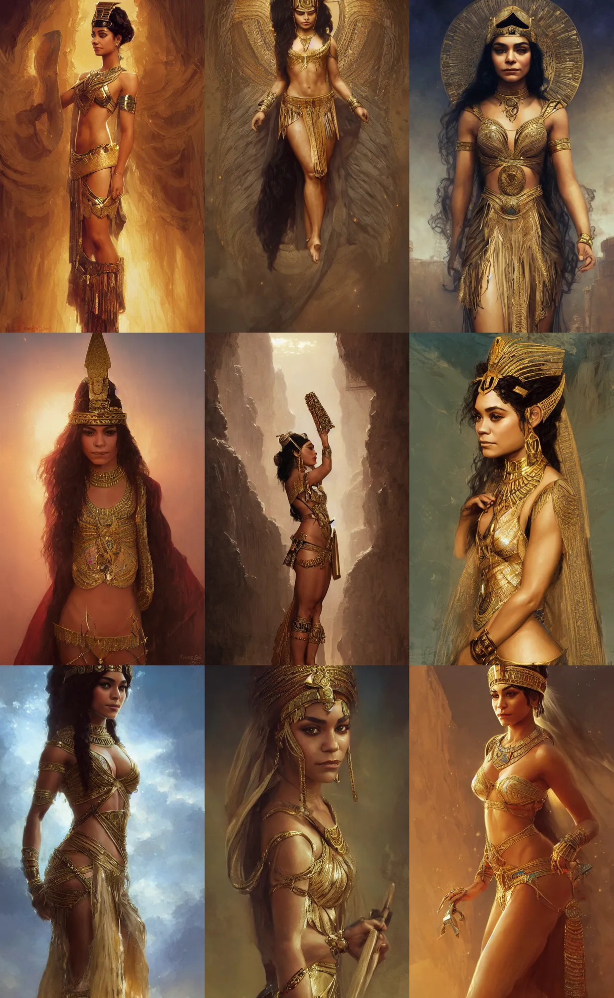 Prompt: Vanessa Hudgens as egyptian princess, intricate, elegant, highly detailed, digital painting, artstation, concept art, smooth, sharp focus, illustration, art by and greg rutkowski and orientalism and bouguereau