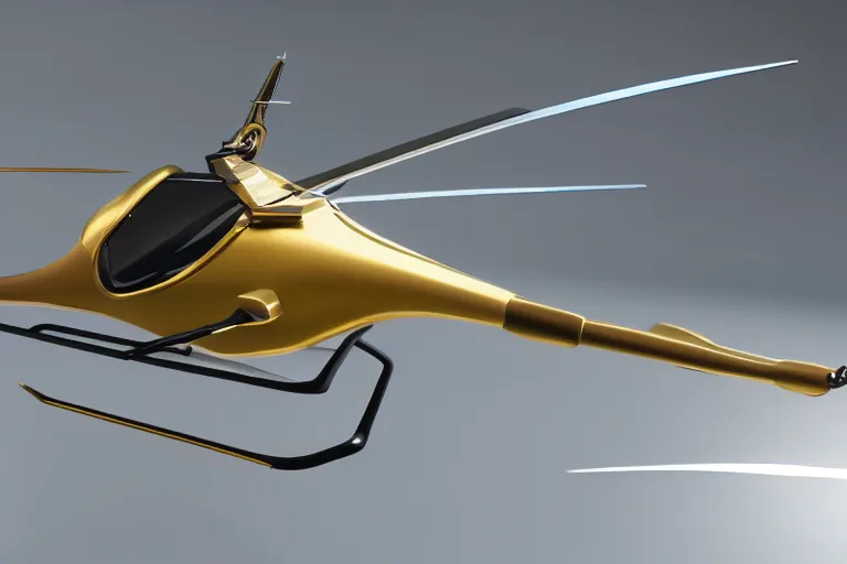 Image similar to still photo of a futuristic helicopter, highly detailed, photorealistic portrait, bright studio setting, studio lighting, crisp quality and light reflections, unreal engine 5 quality render