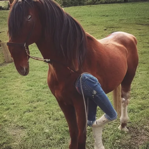 Image similar to a horse wearing jeans.