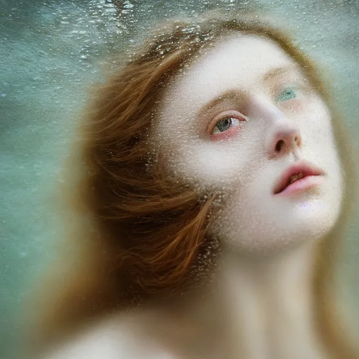 Image similar to Kodak Portra 400, 8K,ARTSTATION, Caroline Gariba, soft light, volumetric lighting, highly detailed, britt marling style 3/4 , extreme Close-up portrait photography of a beautiful woman how pre-Raphaelites,inspired by Ophelia paint, the face emerges from water of Pamukkale, underwater face, hair are intricate with highly detailed realistic beautiful flowers , Realistic, Refined, Highly Detailed, interstellar outdoor soft pastel lighting colors scheme, outdoor fine art photography, Hyper realistic, photo realistic