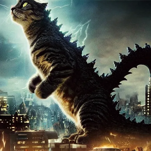 Prompt: cat, Godzilla, destroy city