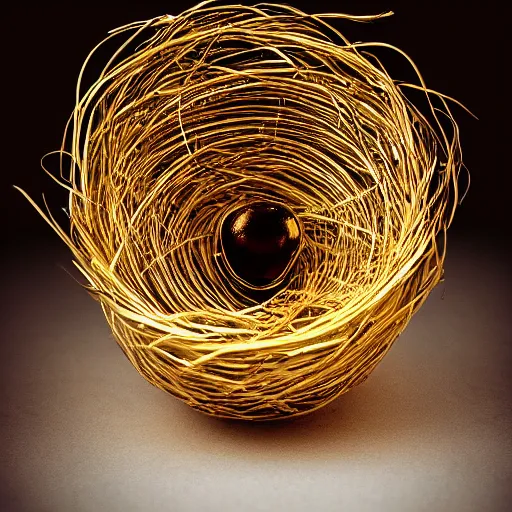 Image similar to a golden egg in a nest, studio shot, cinematic lighting, award winning, photography, 8 k