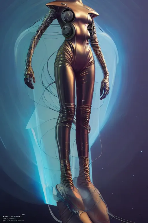 Image similar to a full body portrait of a sci fi futuristic fashionista fashion design by karol bak, james jean, tom bagshaw, rococo, sharp focus, trending on artstation, cinematic lighting, hyper realism, octane render, 8 k, hyper detailed, vivid, ultra detailed, highly detailed