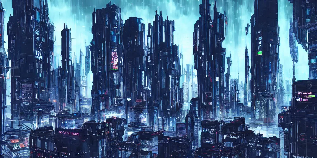 Prompt: gothic city of the future cyberpunk style