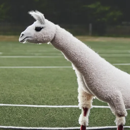 Image similar to llama in a football uniform playing football