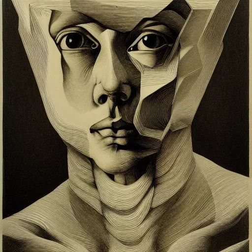 Image similar to lithography on paper conceptual figurative post - morden monumental portrait by goya and escher and hogarth, illusion surreal art, highly conceptual figurative art, intricate detailed illustration, controversial poster art, polish poster art, geometrical drawings, no blur