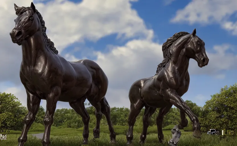 Image similar to Horse bronze statue, unreal engine, highly detailed