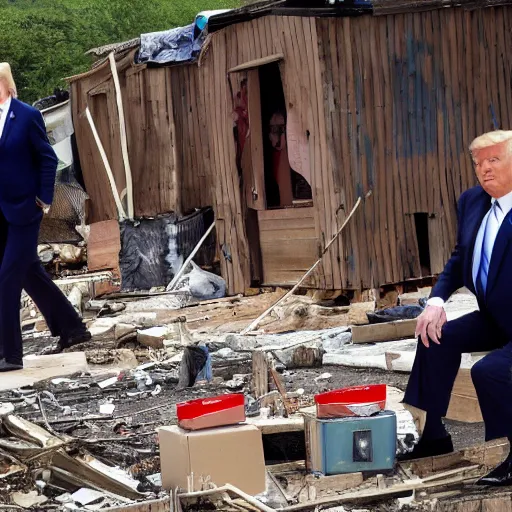 Prompt: donald trump living in a shanty town, detailed face