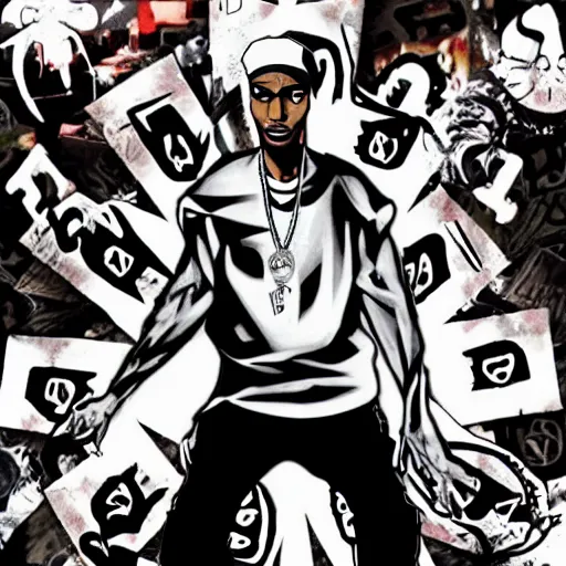 Image similar to Tupac Shakur, screenshot from a 2012s anime