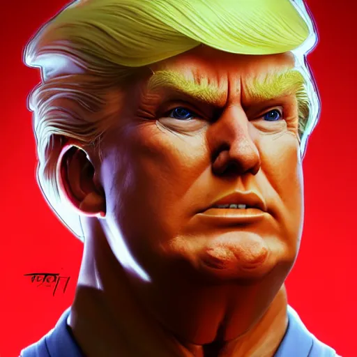 Image similar to donald trump as a street fighter character, cg animation, capcom, realistic, character select portrait, by artgerm, greg rutkowski, alphonse mucha, 3 d