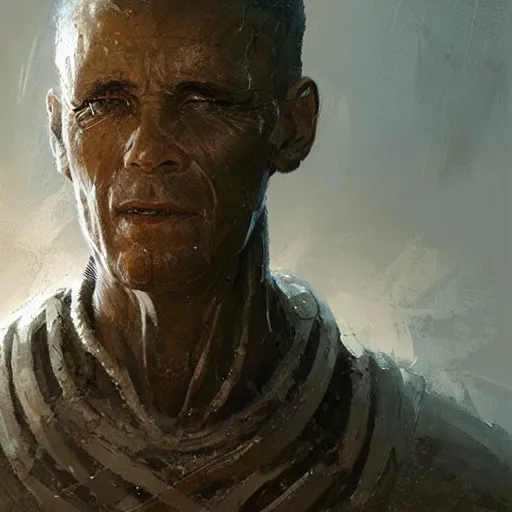 Image similar to a neolithic man, cybernetically enhanced, sci fi character portrait by greg rutkowski, craig mullins