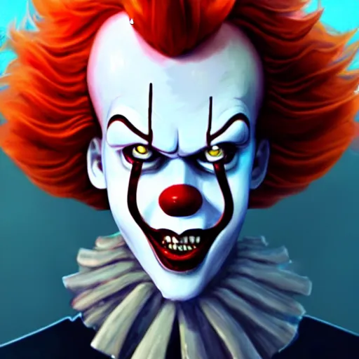 Prompt: close-up Makoto Shinkai portrait of Ronald McDonald as Pennywise, anime key visual, official media, Rossdraws, Lois van Baarle