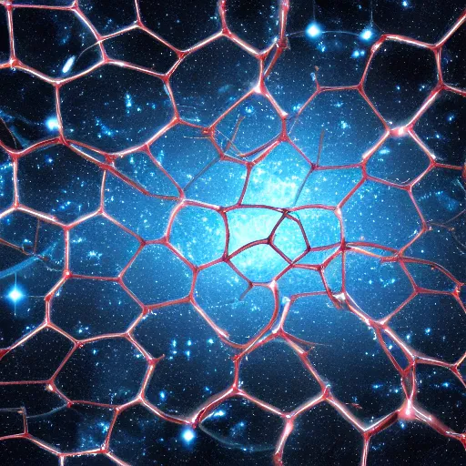 Image similar to army of interconnected neurons made of steel in space with hubble background, vray, 5 5 mm