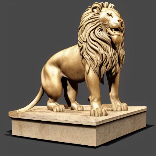 Prompt: a statue of a lion on a marble base, a bronze sculpture by Paul Howard Manship, featured on zbrush central, new sculpture, made of wrought iron, marble sculpture, grotesque