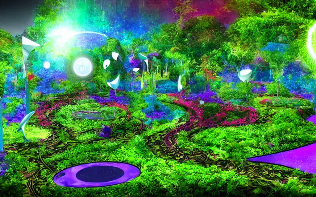 Image similar to techno - spiritual utopian futurist garden, perfect future, award winning digital art