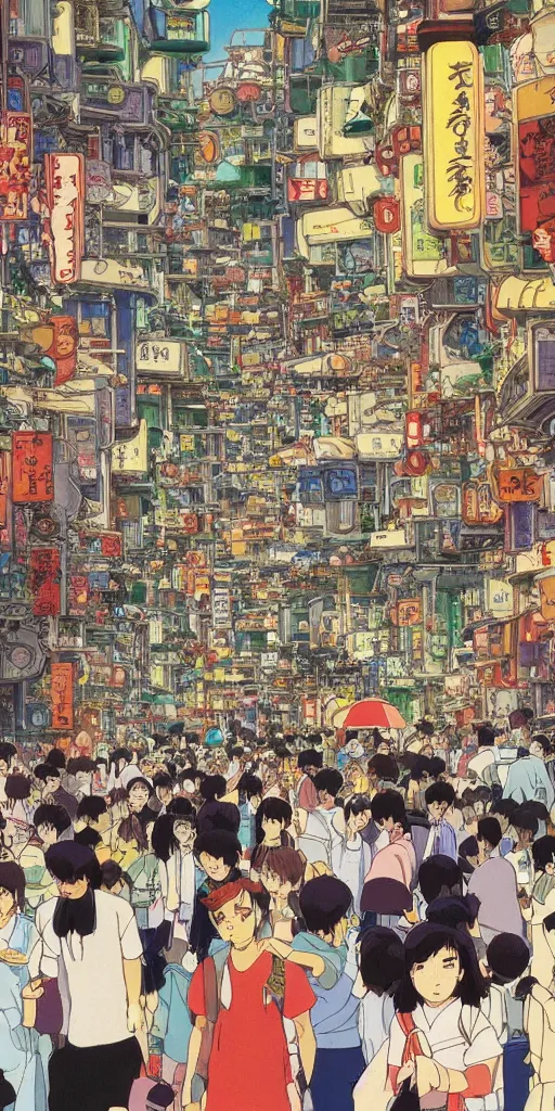 Prompt: Still from Studio Ghibli movie 'Lost in Crowded Tokyo', very detailed, focused, colorful, Antoine Pierre Mongin