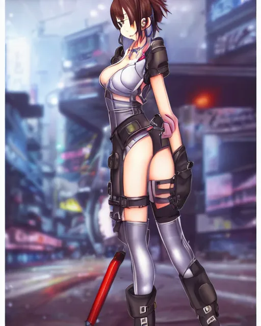 Image similar to full body image of anime girl in mechanic armor in night tokyo by makoto sinkai, perfect face and body, fine details and face