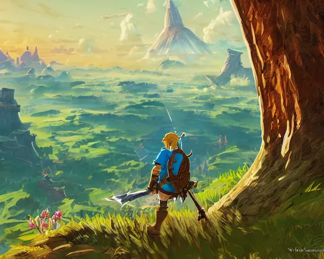 Prompt: breath of the wild by vsevolod ivanov and vsevolod ivanov and vsevolod ivanov and vsevolod ivanov and vsevolod ivanov, landscape painting