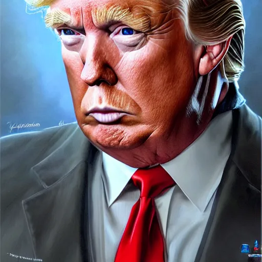 Image similar to epic portrait of donald trump, detailed, digital painting, artstation, concept art, donato giancola, joseph christian leyendecker, wlop, boris vallejo, breathtaking, high details, extremely detailed, sincere face, establishing shot, artistic, hyper realistic, beautiful face, octane render