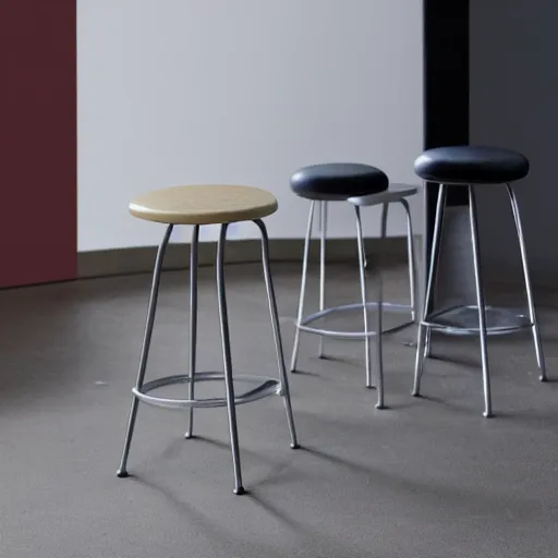 Prompt: a minimalistic stool by Arne jacobsen