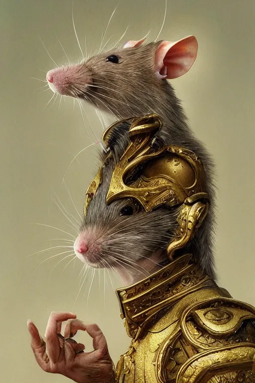 Prompt: photorealistic portrait photograph of a humanoid rat as a glorious regal space king, sleek outfit, upper body, fantasy, handsome, depth of field, soft focus, highly detailed, intricate, realistic, national geographic cover, soft glow, textured, artstation, concept art, sharp focus, illustration, art by artgerm and greg rutkowski and alphonse mucha