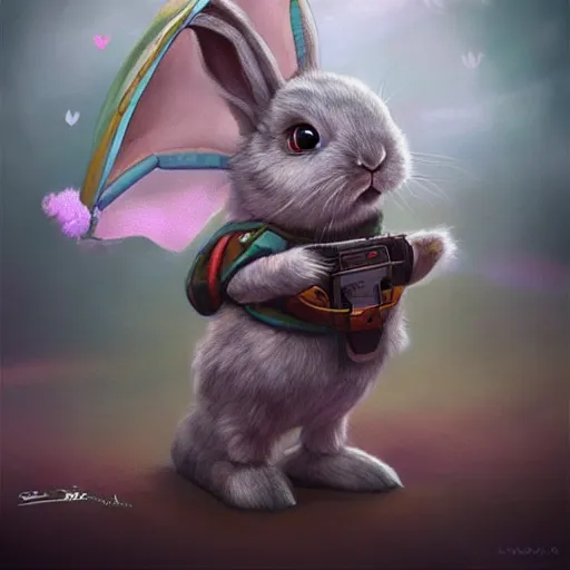 Prompt: An adorable whimsical bunny wearing sci fi clothing, highly detailed, digital painting, artstation, concept art, smooth, sharp focus, studio light, by Phil and Kaja Foglio,